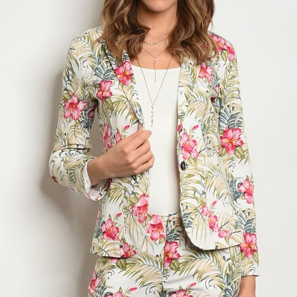 Single Breasted Floral Print Cotton Blazer Jacket - Picture 6 of 8